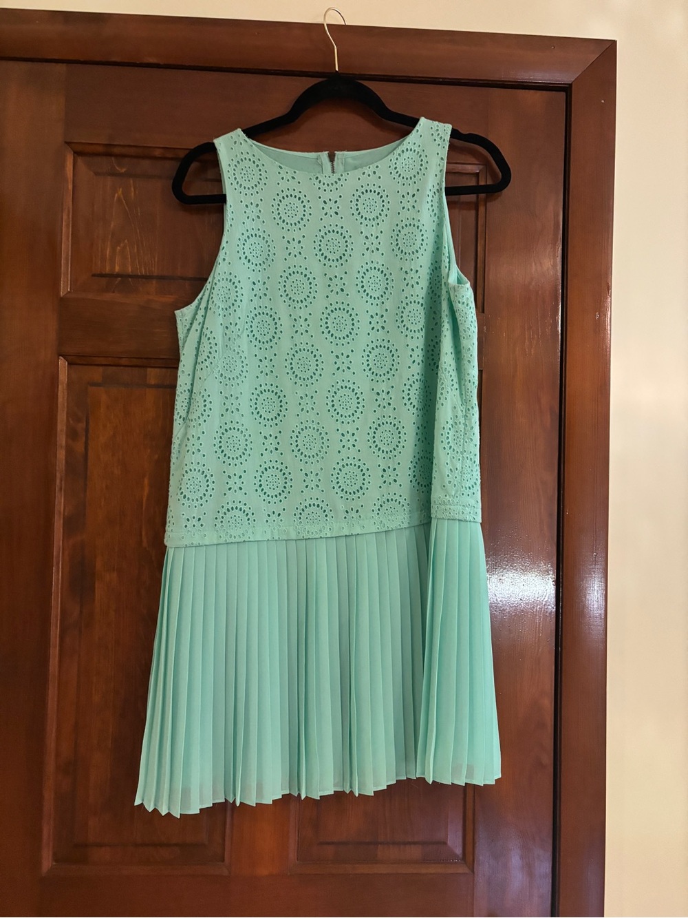 LOFT Mint Green Eyelet Pleated Dress
